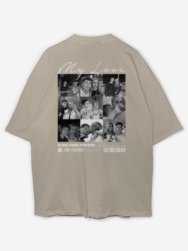 Kişiye özel Mylove Tasarım Baskılı Oversize T-shirt