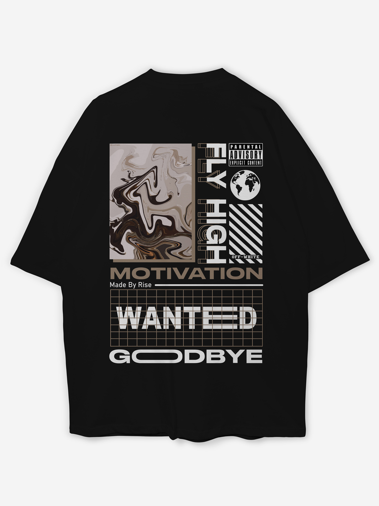 Goodbye Baskılı Oversize Siyah T-shirt