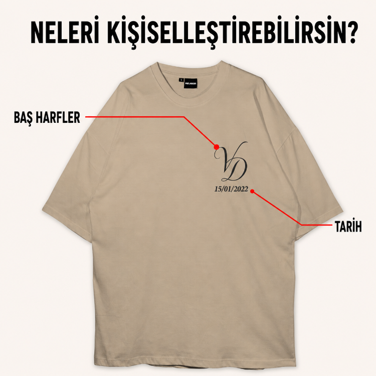 Kişiye Özel Baş Harf ve Tarih Baskılı Tişört