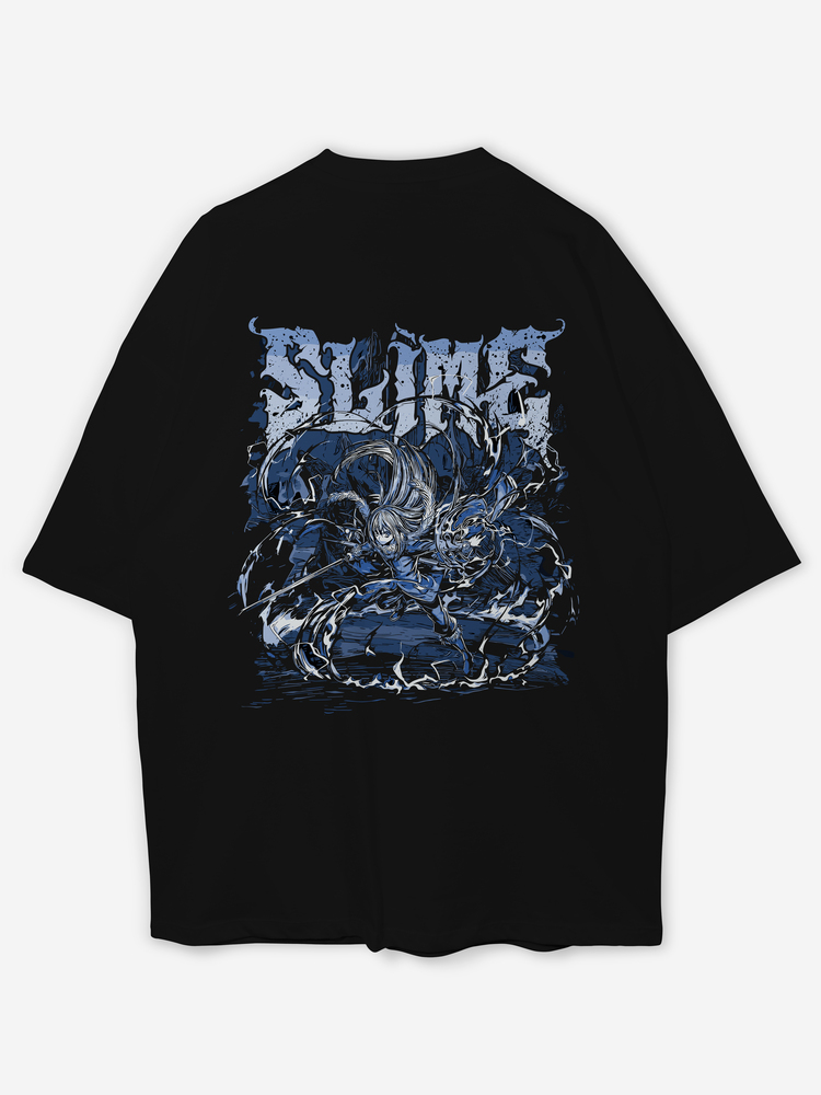 Slime Baskılı Oversize Siyah T-shirt