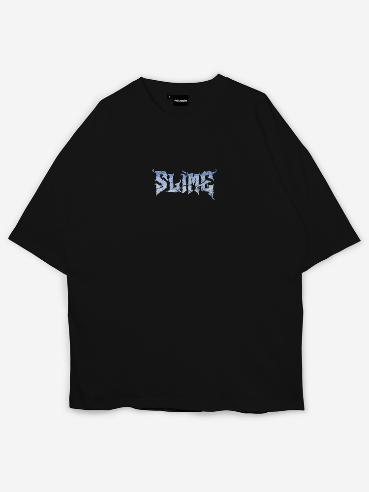 Slime Baskılı Oversize Siyah T-shirt