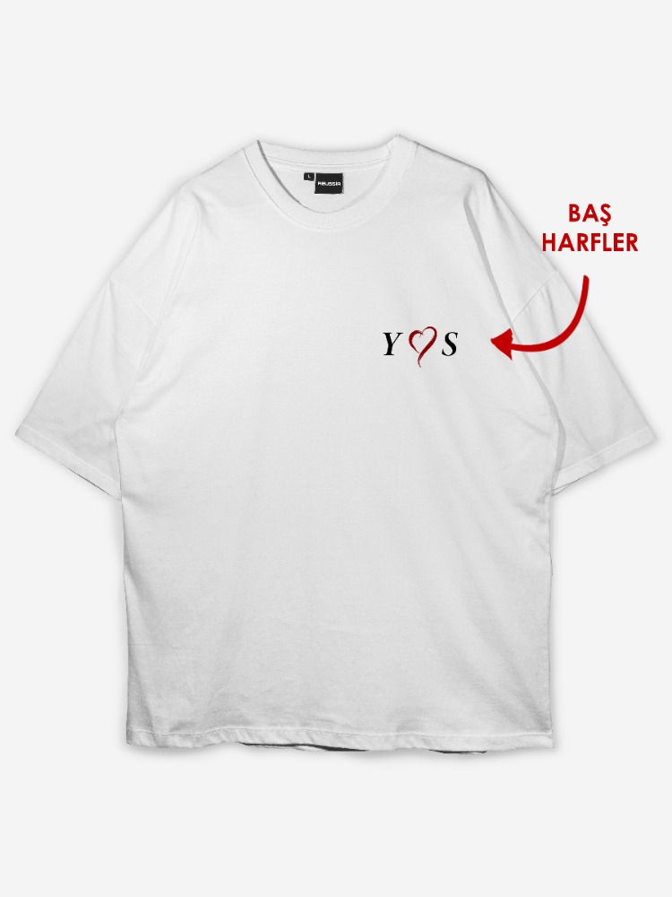 Kişiye özel Kalpli Baş harf Tasarım Baskılı Oversize T-shirt 