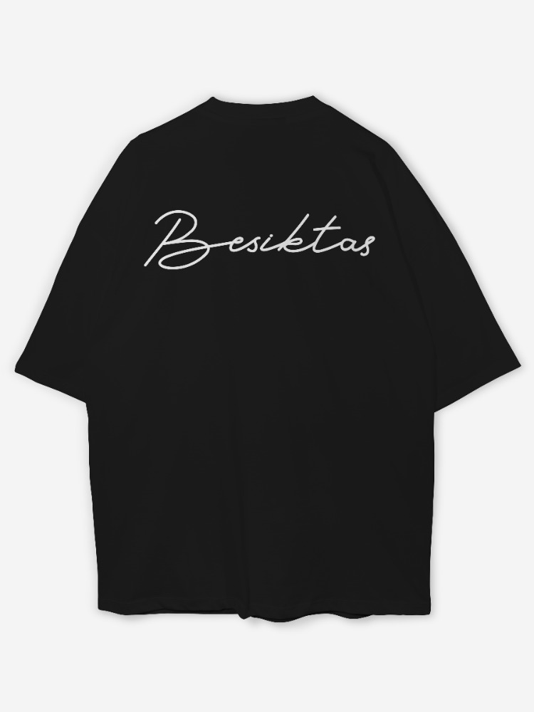 Beşiktaş Baskılı Oversize siyah T-shirt 