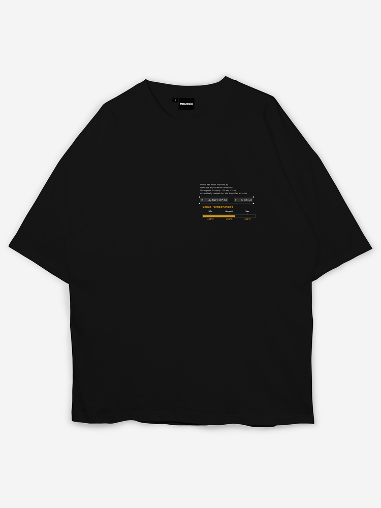 Venüs Baskılı Oversize Siyah T-shirt