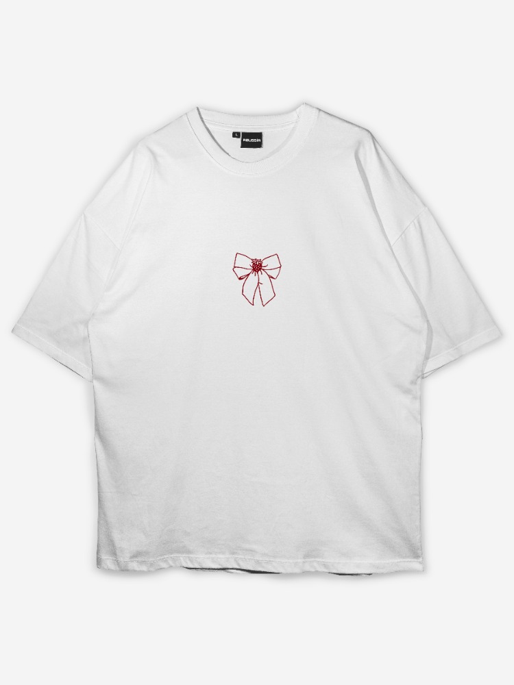 Çilekli Kurdele Baskılı Oversize T-shirt 