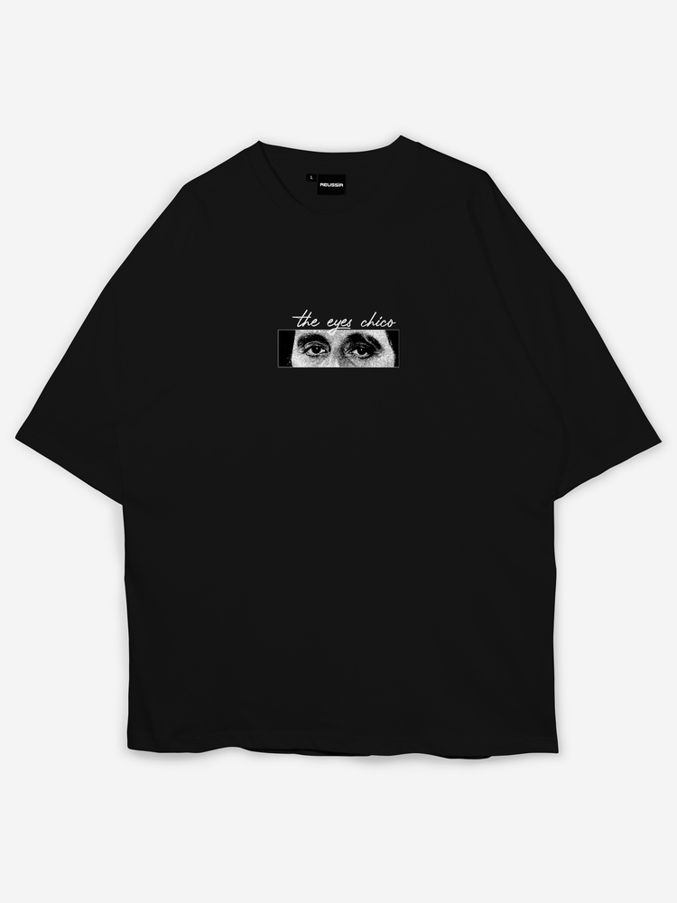 Montana1 Baskılı Oversize Siyah T-shirt