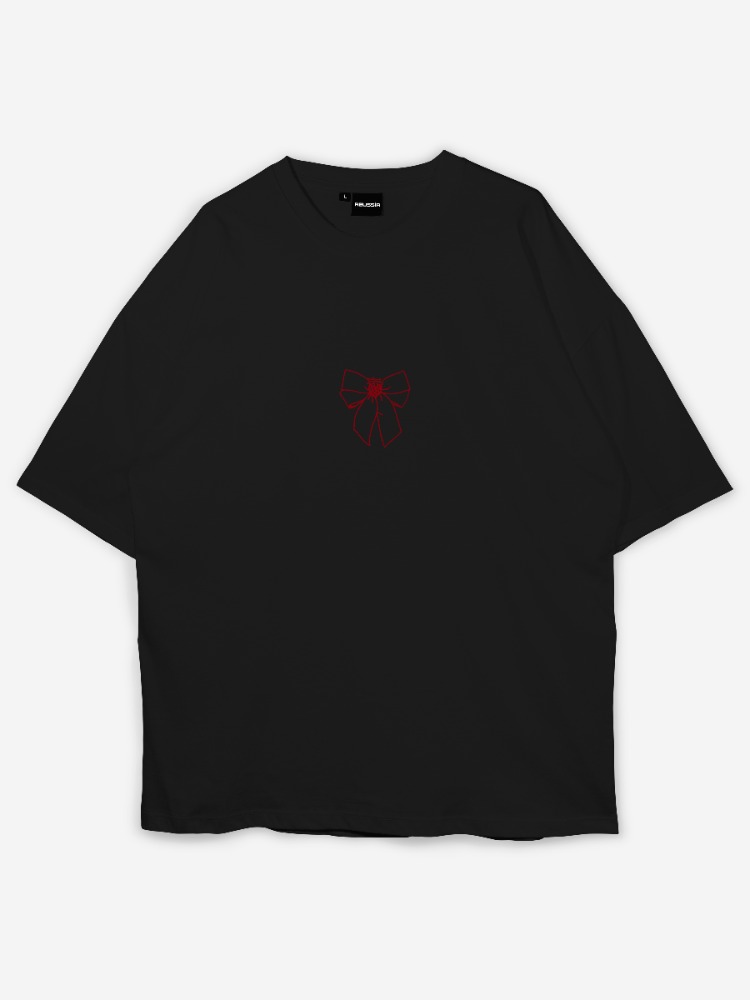 Çilekli Kurdele Baskılı Oversize T-shirt 