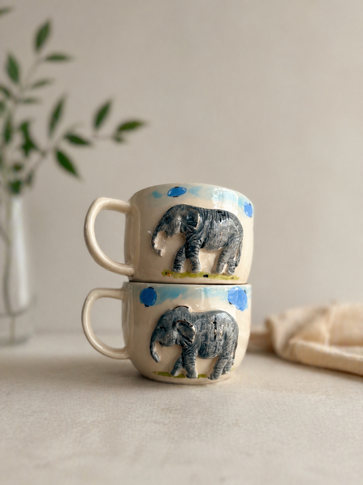 Fil Figürlü El Yapımı Seramik Mug