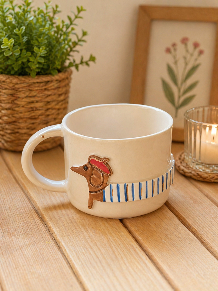 Köpek Figürlü Seramik Mug- Mavi