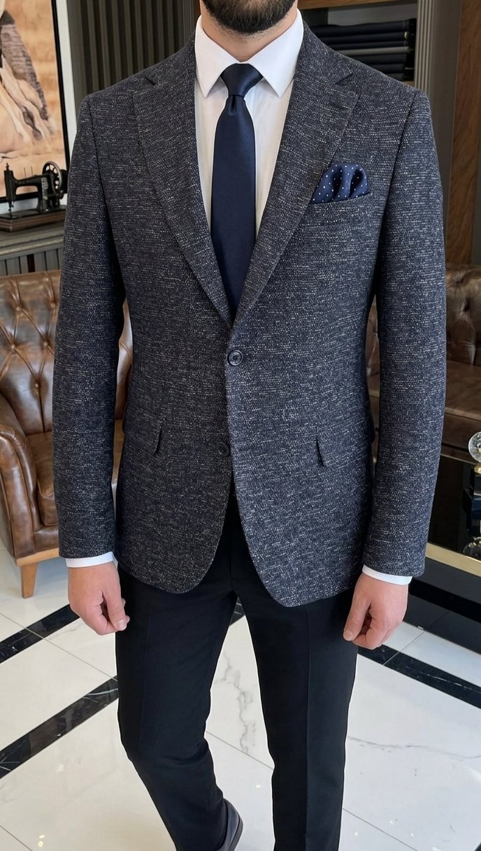 Premium Koleksiyon: Siyah Kırçıllı Slim Fit Ceket