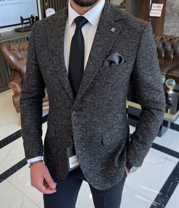 Premium Koleksiyon: Siyah Kırçıllı Slim Fit Ceket