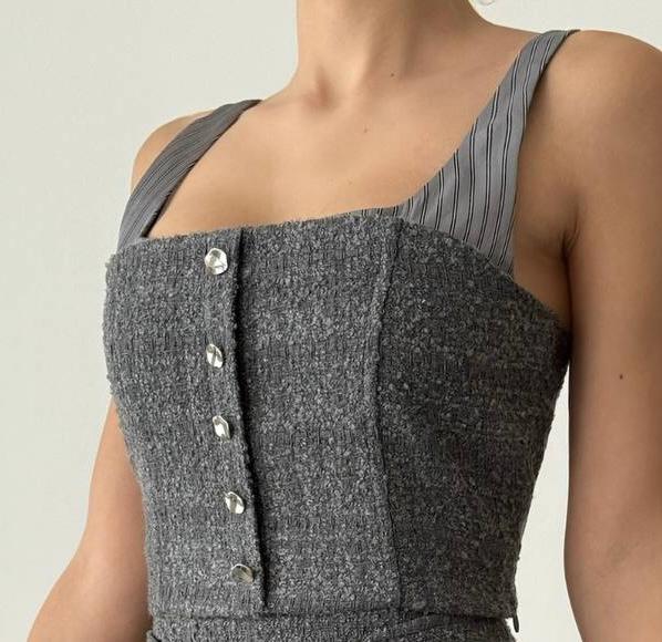 Çift Katmanlı Düğmeli Tüvit Büstiyer