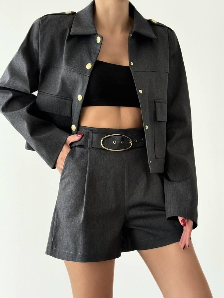 Gold Düğmeli Crop Ceket