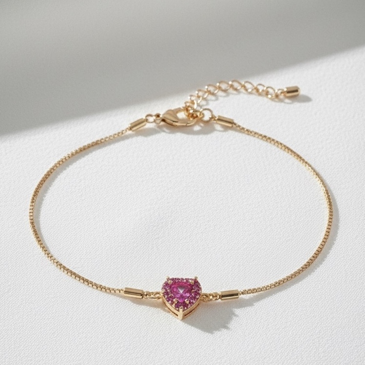 Gold Renk Pembe Kalpli Bileklik