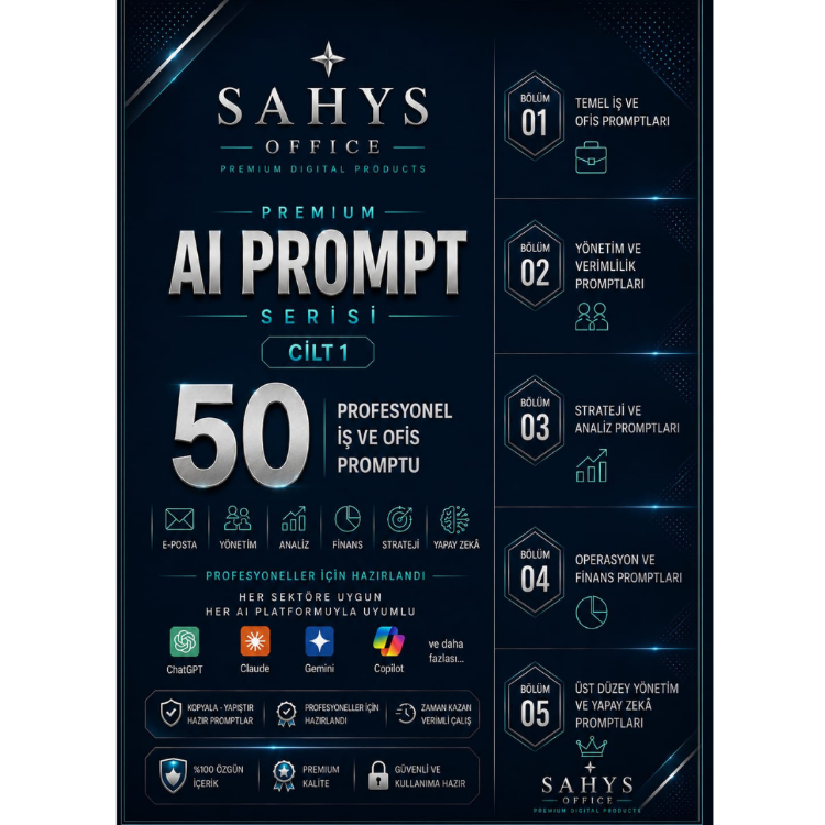 SAHYS Office | Premium AI Prompt Serisi Cilt 1 | 50 Profesyonel İş ve Ofis Promptu