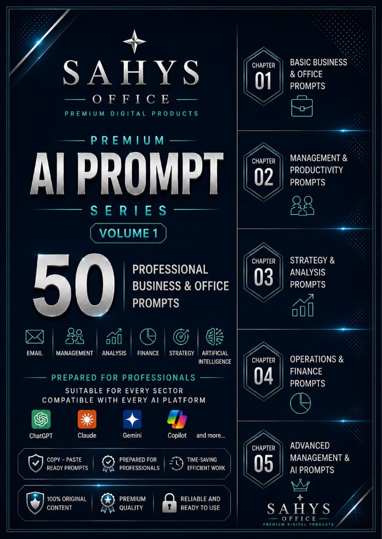 SAHYS Office Premium AI Prompts Series – Volume 1 | 50 Professional Business & Office Prompts