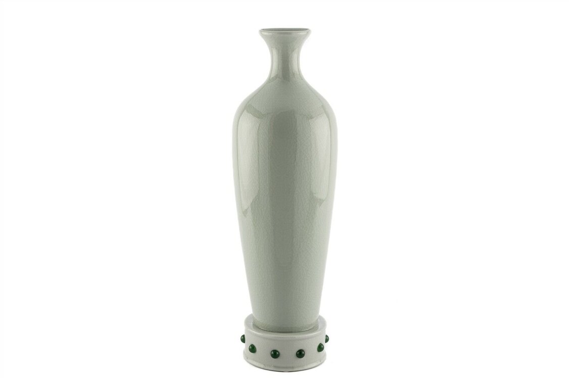 Yeşil Noktalı Porselen Vazo 15x45cm