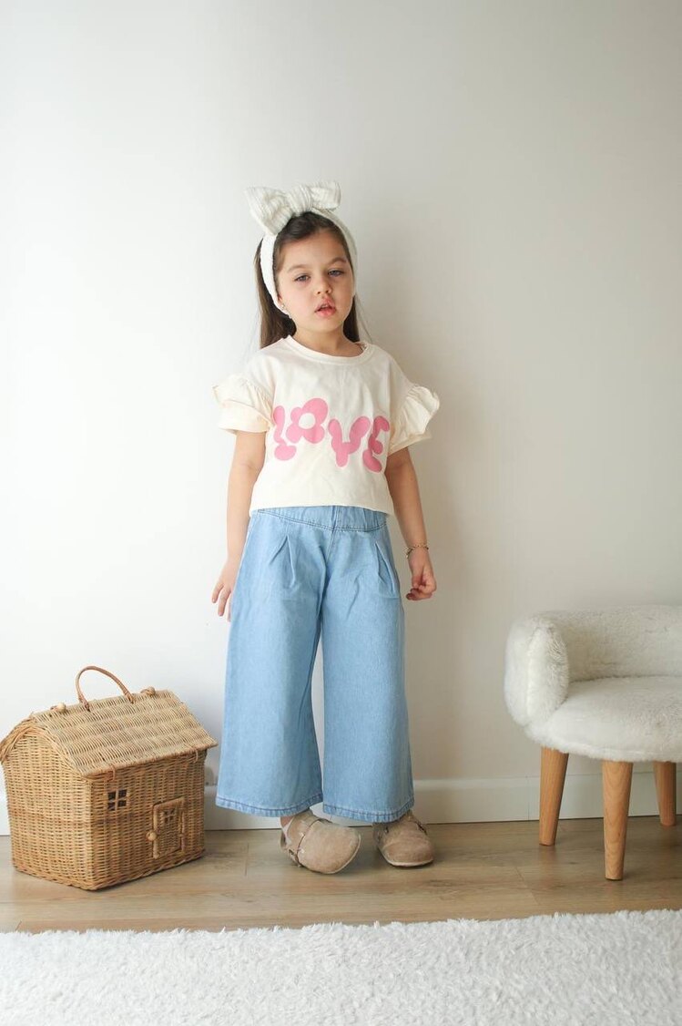 Love Baskılı Tişört Kot Pantolon Yazlık Takım
