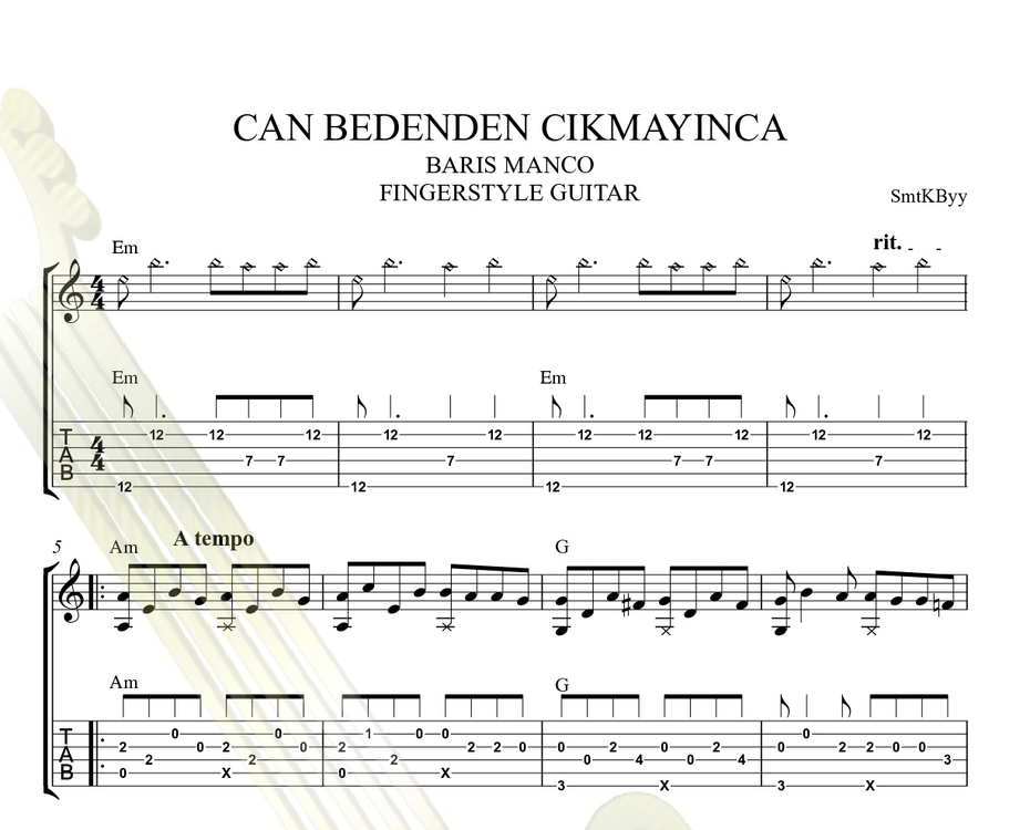 Barış Manço - Can Bedenden Çıkmayınca Fingerstyle Tab/ Nota