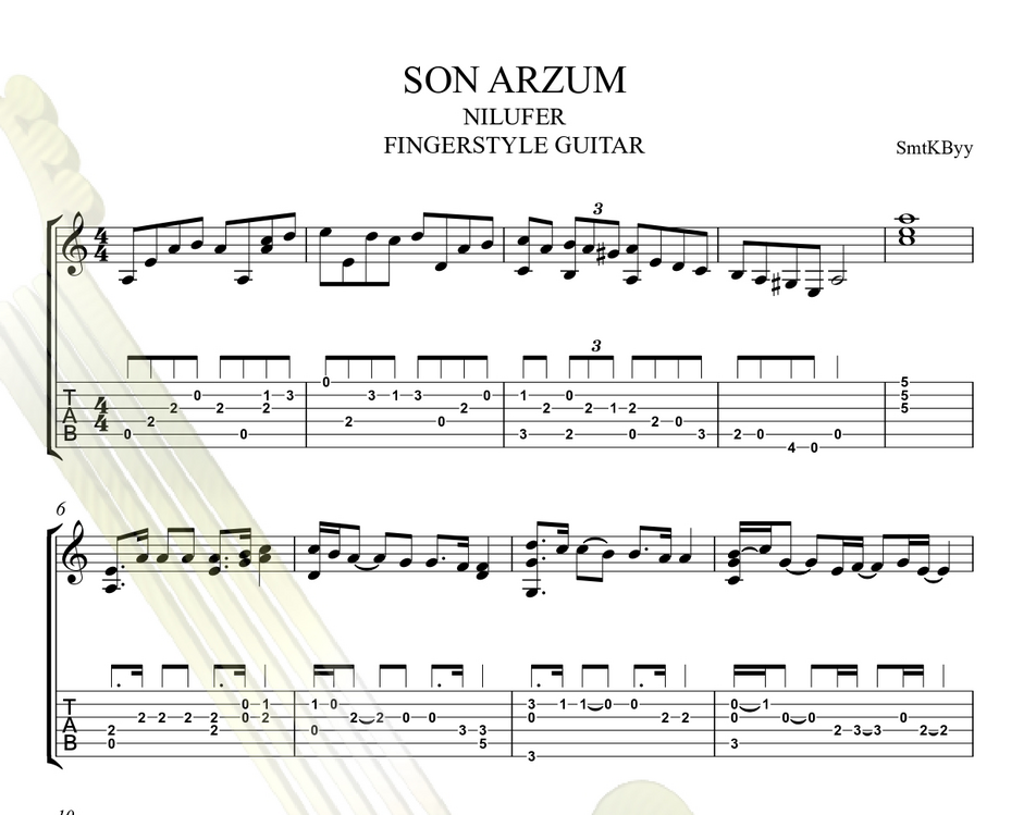 Nilüfer - Son Arzum Fingerstyle Tab / Nota