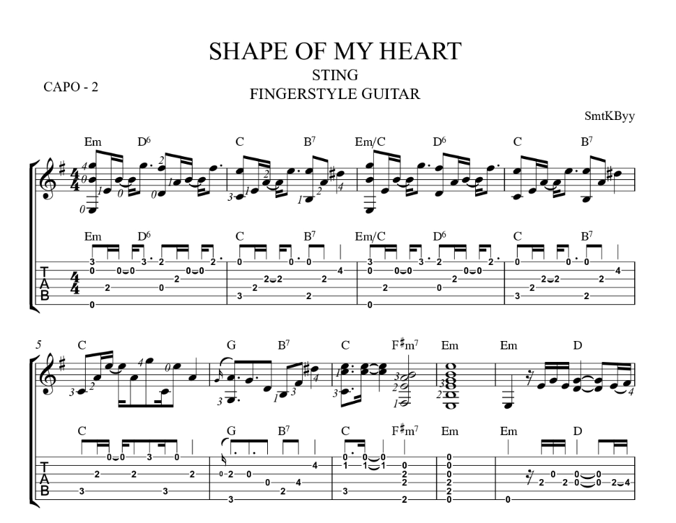 Sting - Shape Of My Heart Fingerstyle Gitar Tab/Nota