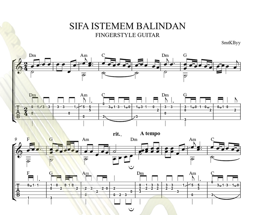 Şifa İstemem Balından Fingerstyle Tab / Nota