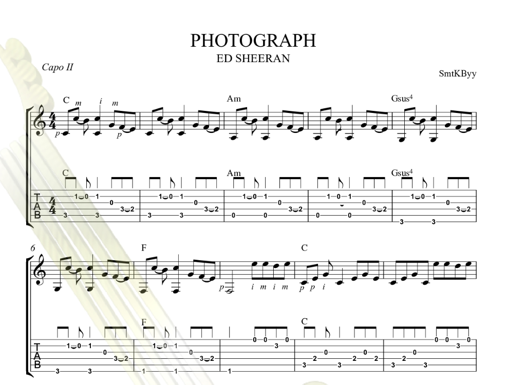 Ed Sheeran - Photograph Fingerstyle Tab / Nota