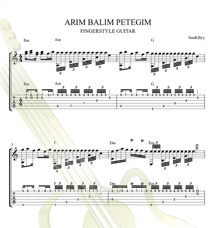Arım Blım Peteğim Fingerstyle Guitar Tab / Nota