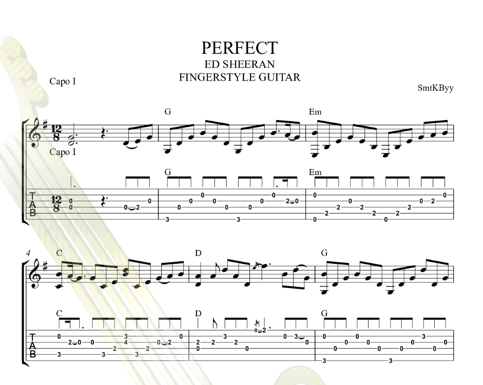 Ed Sheeran - Perfect Fingerstyle Guitar Tab / Nota