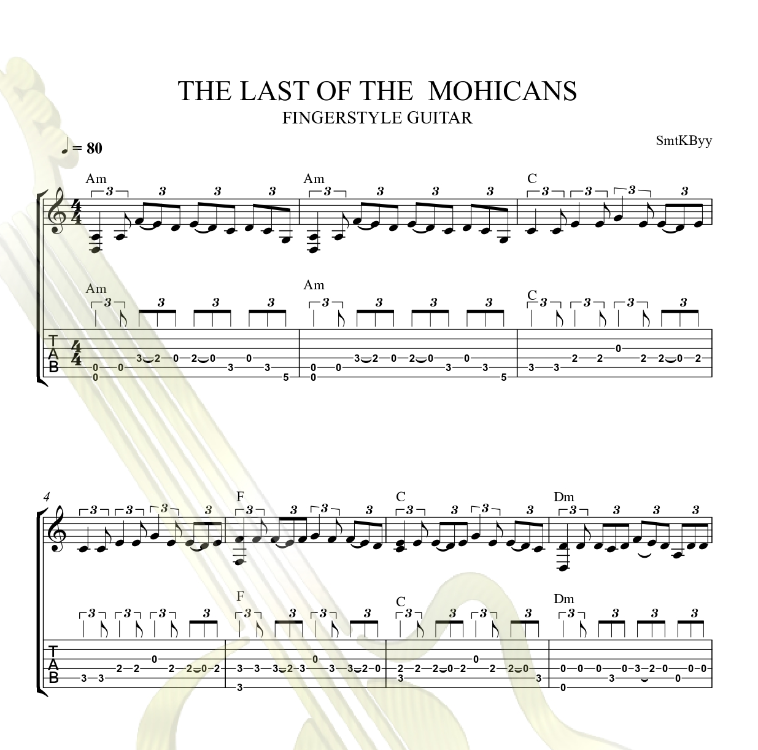 The Last Of The Mohicans Fingerstyle Tab / Nota