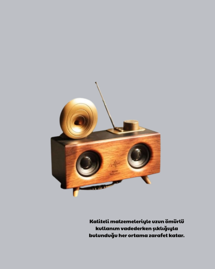 Retro Gramofon Tasarımlı Bluetooth Hoparlör – 3D Stereo Ses, 1800 mAh Batarya