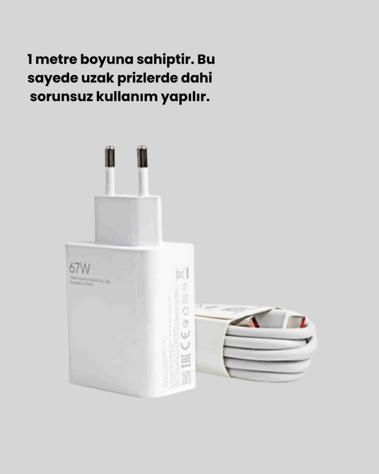67 Watt Ultra Hızlı Şarj Adaptörü  Redmi 9 10 12C Uyumlu
