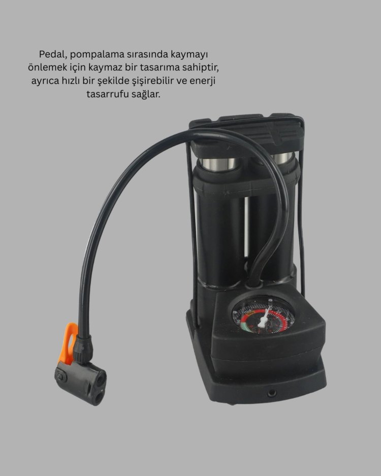 Basınç Saatli Ayak Pompası Bisiklet ve Araç Uyumlu