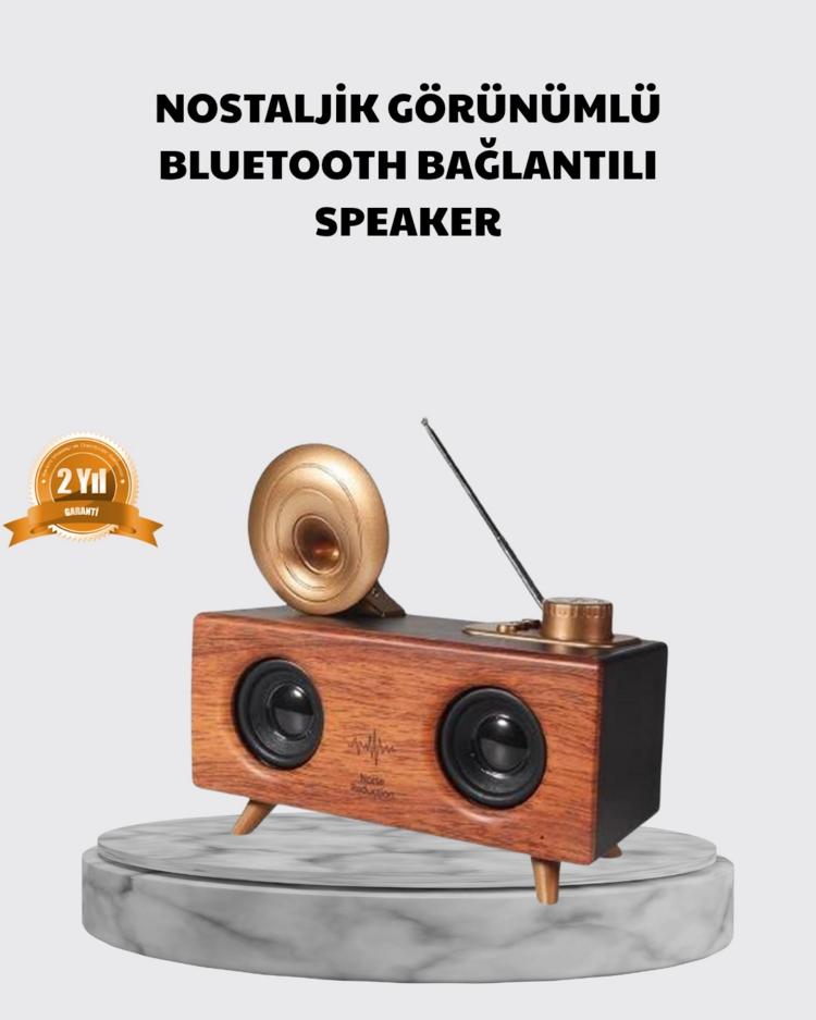 Nostaljik Gramofon Bluetooth Hoparlör – FM Radyo + USB + SD Kart Destekli