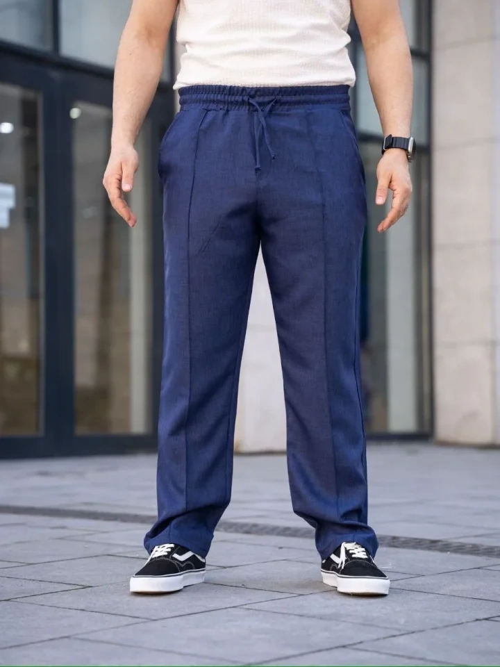 Erkek Keten Cepli Çıma Dikişli Jogger Buggy Pantalon Rahat Kalıp - Lacivert
