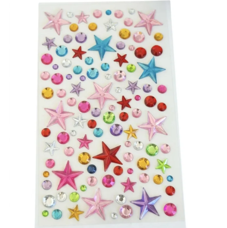 Karışık Renk Yıldız Figürlü Yapışkanlı Taş Sticker