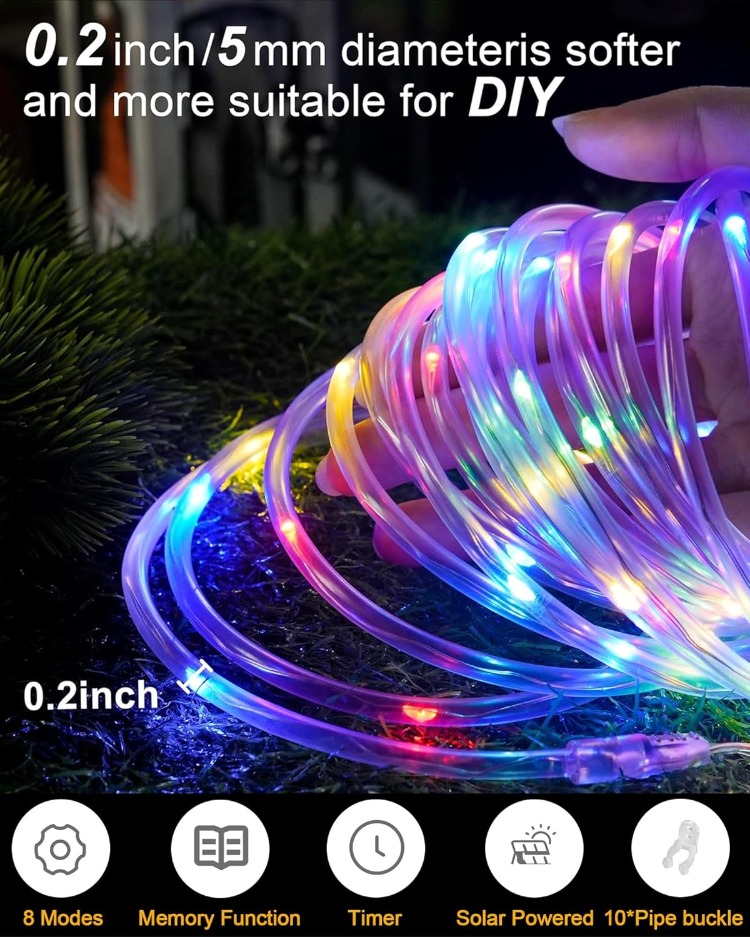 Solar Güneş Enerjili 10 Metre Neon RGB Şerit Flexible Dış Mekan Su Geçirmez