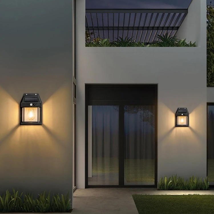 Solar Led Aplik Rustik Ampul Sensörlü Güneş Enerjili Duvar Aydınlatması
