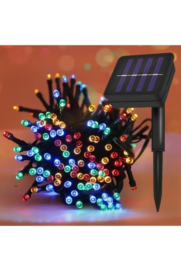 Solar 12 Metre RGB Karışık Renkli 100 Ledli Boncuk Led Güneş Enerjili