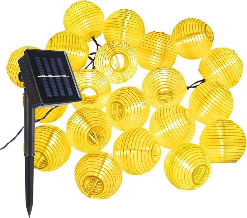 Solar 20 Ledli 3 Metre Mini Japon Feneri Sarı Güneş Enerjili 8 Modlu