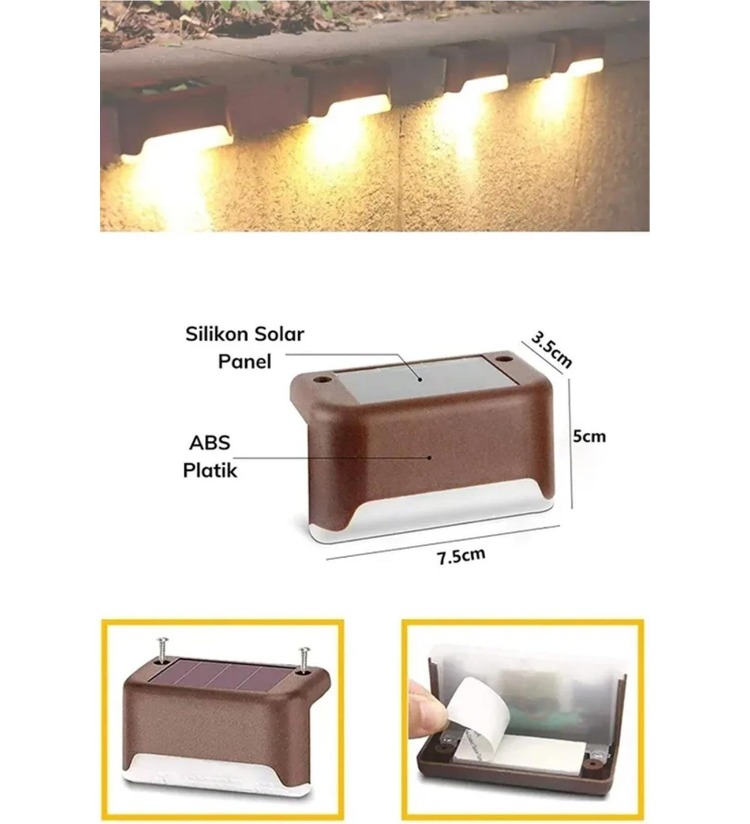 Solar Köşebent 4 Adet Merdiven Veranda Bahçe Güneş Enerjili Led Aydınlatma