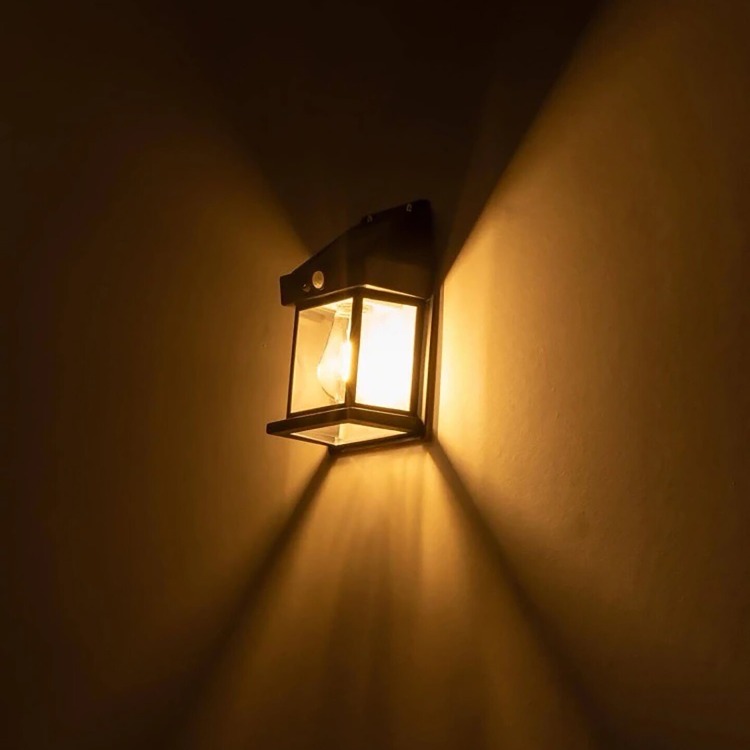 Solar Led Aplik Rustik Ampul Sensörlü Güneş Enerjili Duvar Aydınlatması