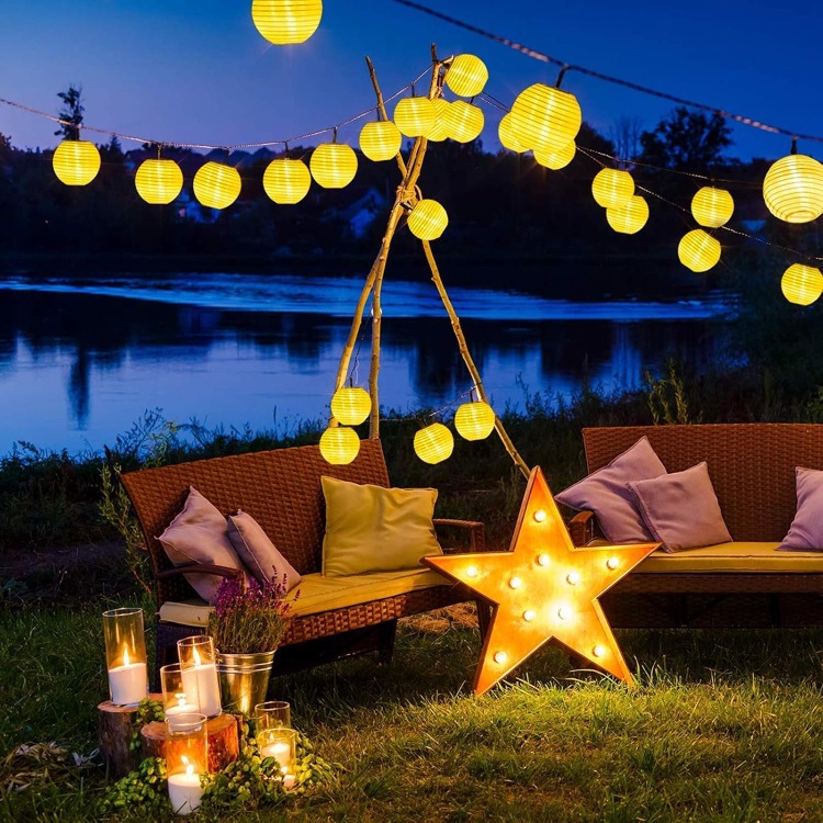 Solar 20 Ledli 3 Metre Mini Japon Feneri Sarı Güneş Enerjili 8 Modlu