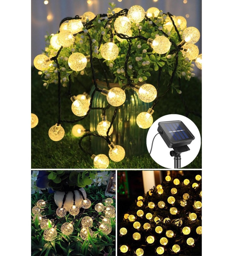 Solar 50 Ledli 8 Modlu Cam Kristal Top 8 Metre Gün Işığı Güneş Enerjili Bahçe Aydınlatma