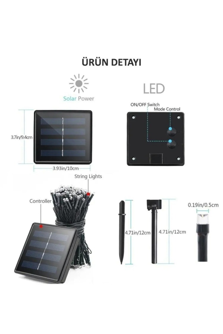 Solar 12 Metre Gün Işığı 100 Ledli Boncuk Led Güneş Enerjili