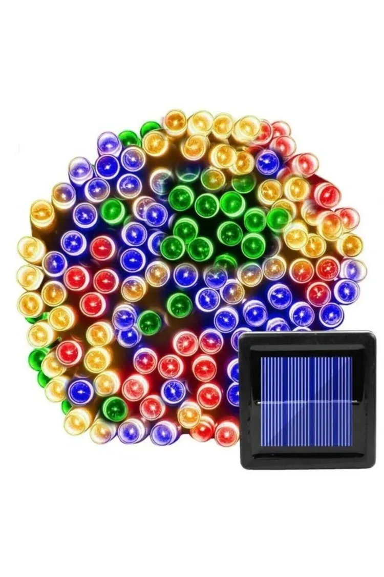 Solar 12 Metre RGB Karışık Renkli 100 Ledli Boncuk Led Güneş Enerjili