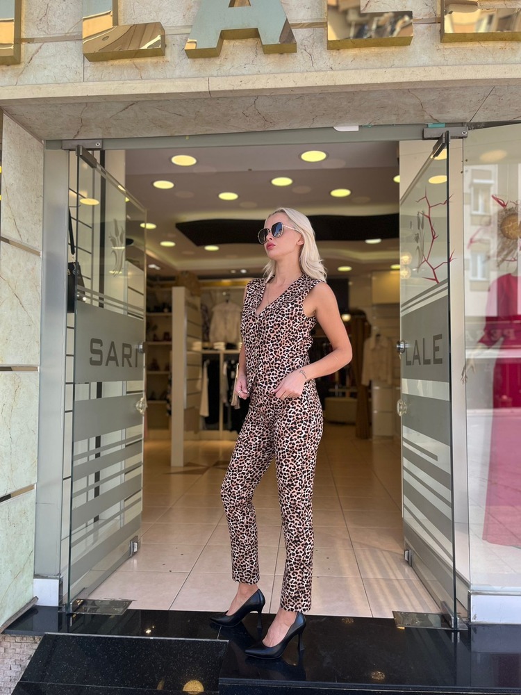 Leopar Desenli Yelekli Takım