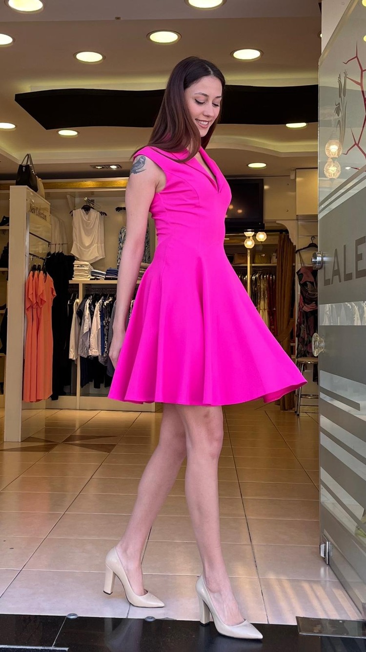 Şal Yakalı Kolsuz Volanlı Mini Elbise 57558