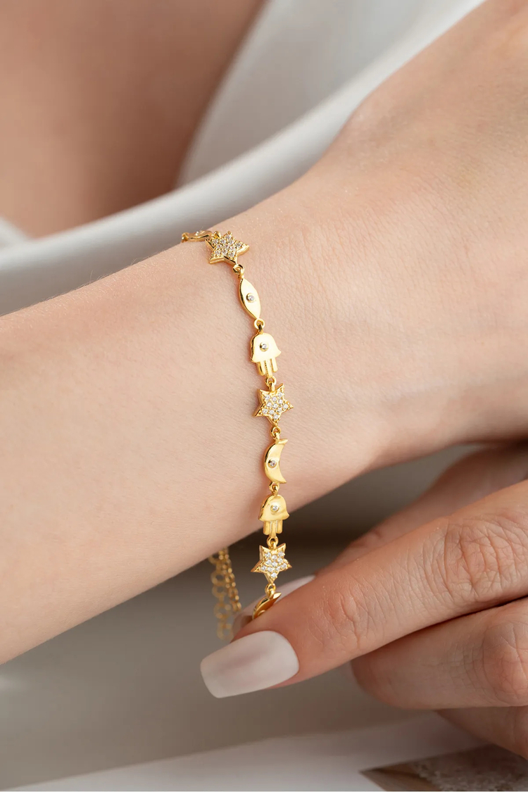 925 Ayar Gümüş Gold Figür Bileklik