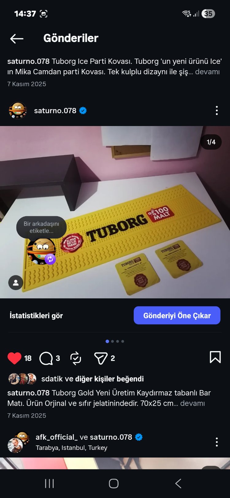 Tuborg Büyük Boy Bar Matı Yeni Model